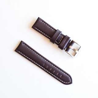 Banda Waterproof Leather Watch Band with Pan Style Buckle Design-Genuine Leather-Brown with White or Brown Stitching