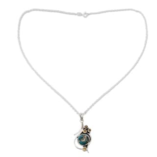 Sterling Silver 'Golden Sky' Citrine Turquoise Necklace (India)