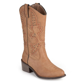 Journee Collection Women's 'Oater' Round Toe Topstitched Western Boots