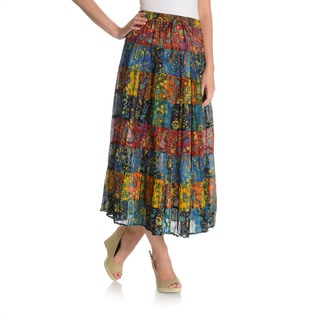 La Cera Women's Printed Drawstring Peasant Skirt