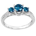 14k White Gold 1ct TDW Blue and White Diamond 3-Stone Engagement Ring (H-I, I1-I2)