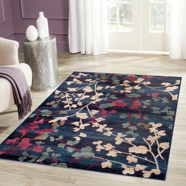 Contemporary Floral Navy Indoor Area Rug (7'10 x 10'2) Overstock