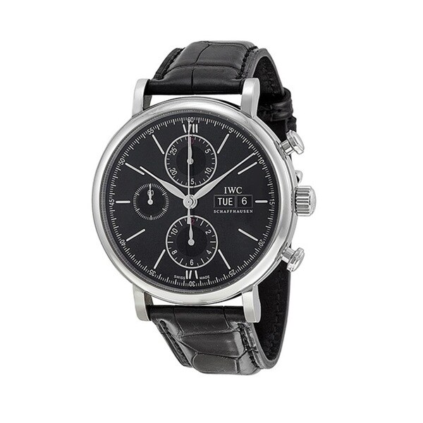 IWC Men's IW391008 'Portofino' Chronograph Automatic Black Leather Watch