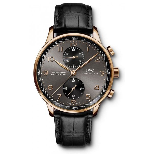 IWC Men's IW371482 'Portuguese' Chronograph Automatic 18kt Rose Gold Black Leather Watch