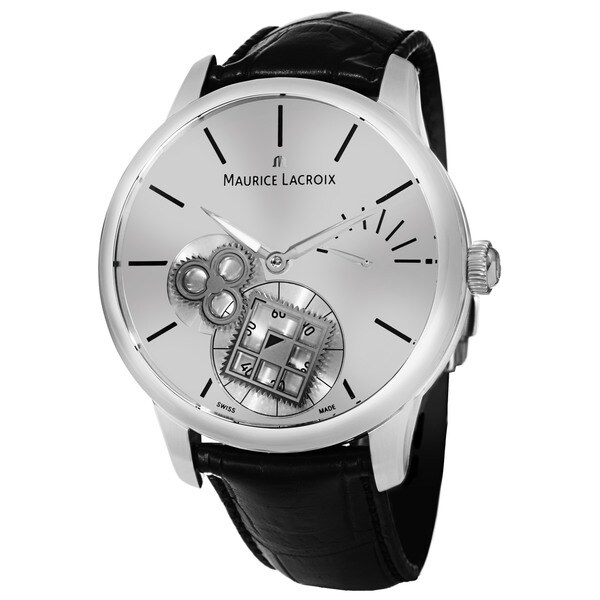 Maurice Lacroix Men's MP7158-SS001-101 'MasterPiece' Silver Dial Black Leather Strap Square Wheel Watch