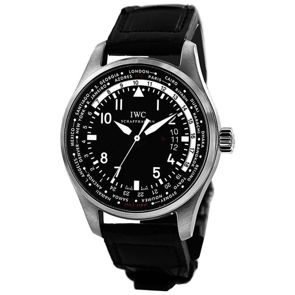 IWC Men's IW326201 'Pilot Worldtimer' Automatic Black Leather Watch