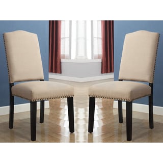 Abbyson Living Sophie Beige Linen Nailhead Dining Chair (Set of 2)