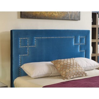 Abbyson Living Deco Blue Velvet Nailhead Trim Upholstered Headboard