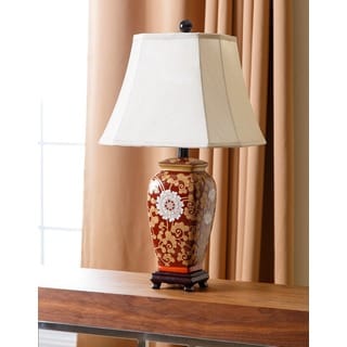 Abbyson Living Hand Painted Asian Red Floral Table Lamp