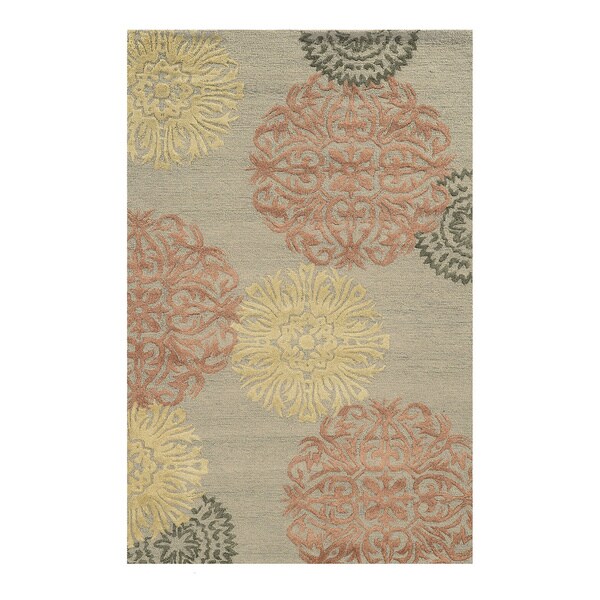 Handtufted Floral Wool Grey/ Navy/ Yellow Rug (8' x 10') 17467886