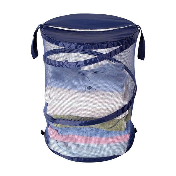 StorageManiac Dark Blue Portable Pop-up Collapsible Mesh Hamper