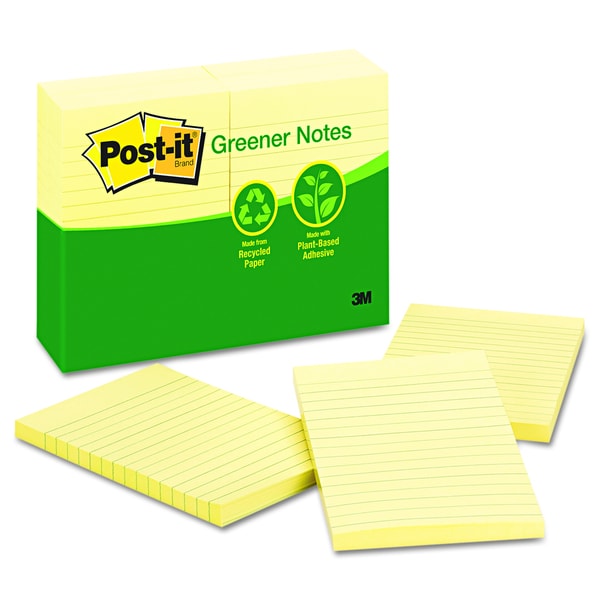 Post-it Greener Notes Canary Yellow Recycled Notes (Pack of 12)
