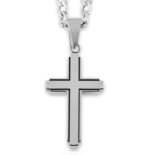 Men's Stainless Steel Black Inlay Cut-out Cross Pendant