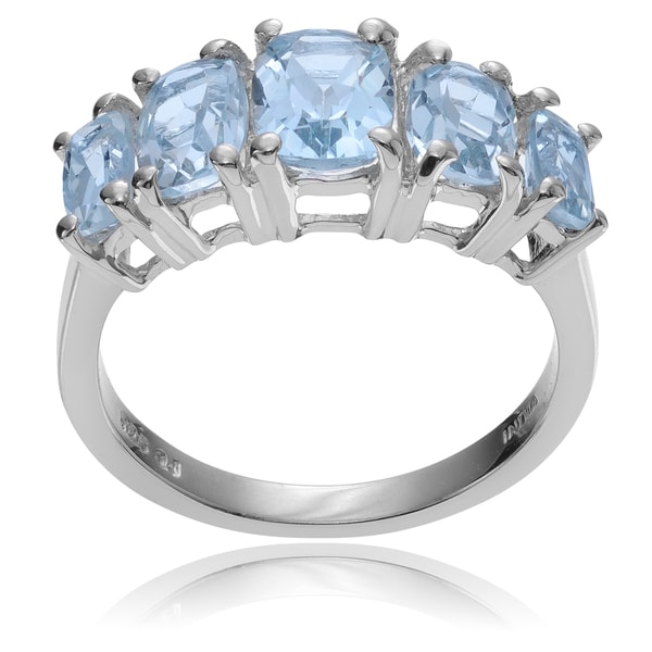 ... Collection Rhodium-plated Sterling Silver Blue Topaz 5-stone Ring