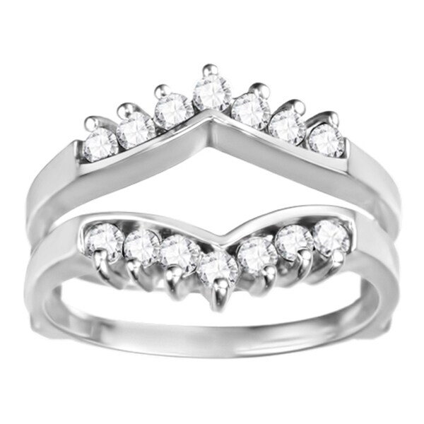 Sterling Silver 25ct TDW Round Diamond Chevron Style Ring Guard (G-H ... Sterling Silver 25ct TDW Round Diamond Chevron Style Ring Guard (G-H ...