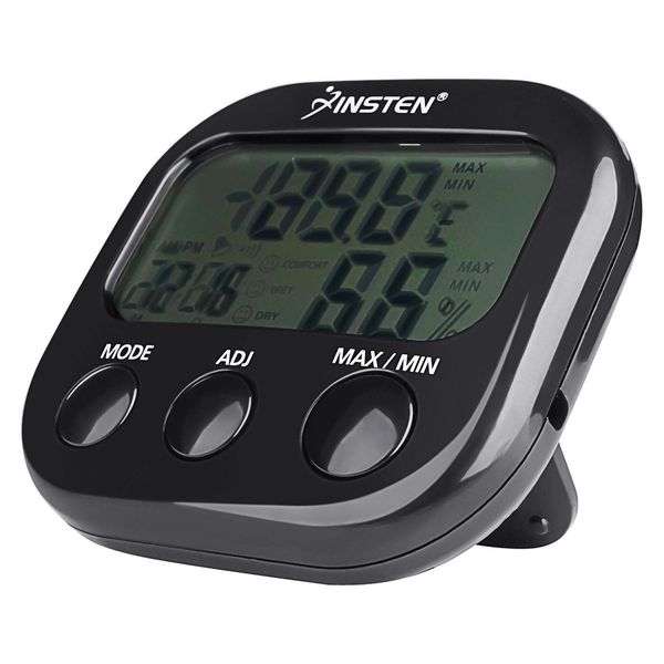 INSTEN Digital LCD Black Thermometer/ Hygrometer Gauge Clock