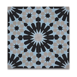 Agdal Blue and Grey Handmade Cement/ Granite 8 x 8-inch Floor and Wall Tile Pack of 12 , Handmade in Morocco