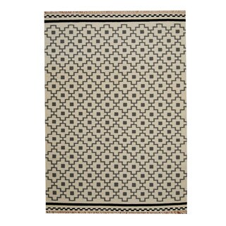 Herat Oriental Indo Hand-Woven Tribal Vegetable Dye Kilim Ivory/ Gray Wool Rug (5'6 x 8')