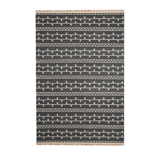 Herat Oriental Indo Hand-Woven Tribal Vegetable Dye Kilim Gray/ Ivory Wool Rug (5'6 x 8')