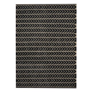 Herat Oriental Indo Hand-woven Tribal Vegetable Dye Kilim Black/ Beige Wool Rug (5'6 x 8')