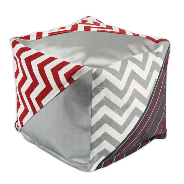 Red, White and Grey Triangle 17-inch Square Beads Hassock