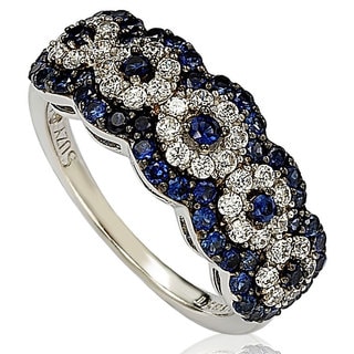 Suzy Levian 2.8 CT Sapphire and Diamond in Sterling Silver and 18K Multi-Circle Gold Ring