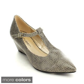 C Label Alita-3 Women's Buckle T-starp Pointed Toe Wedge Heel Ankle Strap Pumps