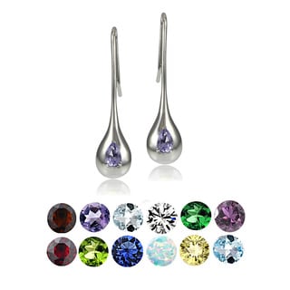 Glitzy Rocks Sterling Silver Birthstone Teardrop Lotus Drop Earrings