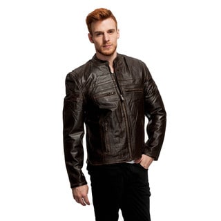 Wilda Men's Leather Scooter Jacket with Distressed Leather