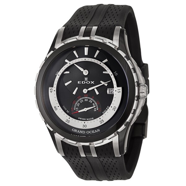 Edox Men's 'Grand Ocean' Black and Silvertone Swiss Mechanical Automatic Watch