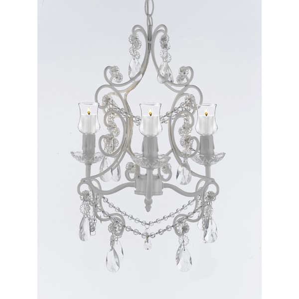 Wrought Iron & Crystal 4 Light White Chandelier With Candle Votives
