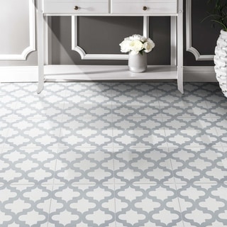 Pack of 12 Lantern White and Grey Handmade Cement/ Granite 8-inch x 8-inch Floor and Wall Tile (Morocco)