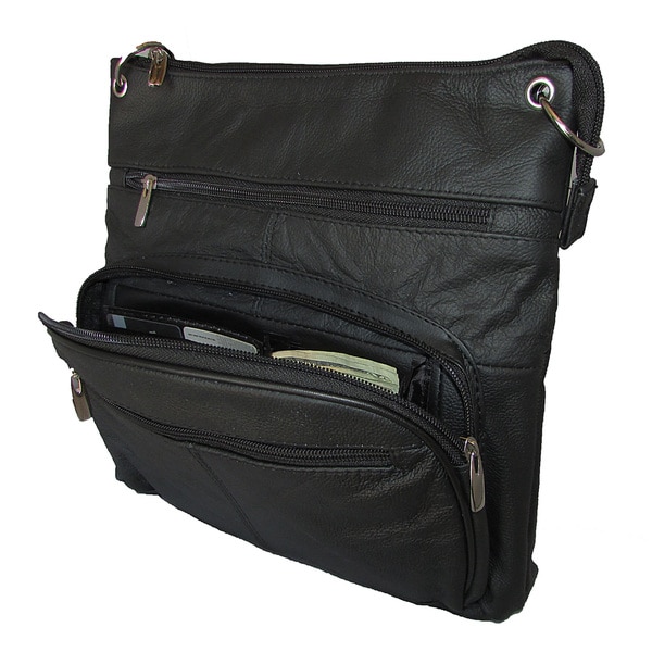 Continental Black Leather Large Crossbody Handbag with Adjustable Shoulder Strap and Large ...