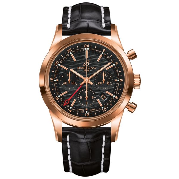 Breitling Men's RB045112-BC68 'Transocean' Automatic Chronograph 18 karat Rose gold and Black Leather Watch