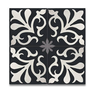Pack of 12 Tazarine Black and White Handmade Cement and Granite 8x8 Floor and Wall Tiles (Morocco)