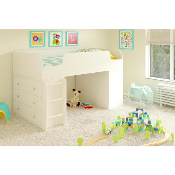 Altra Elements White Loft Bed with Two Dressers by Cosco