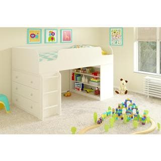 Altra Elements White Loft Bed with Bookcase and Dresser by Cosco