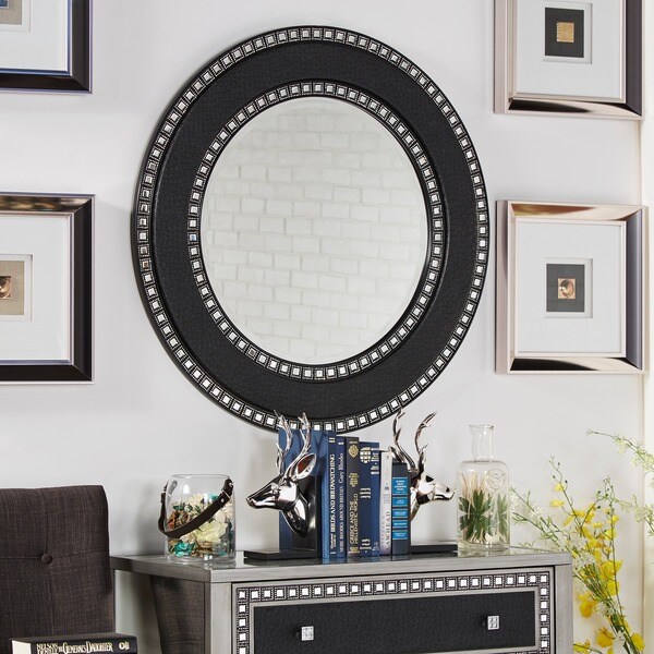 Oslo Black Finish Round Accent Wall Mirror 17510879