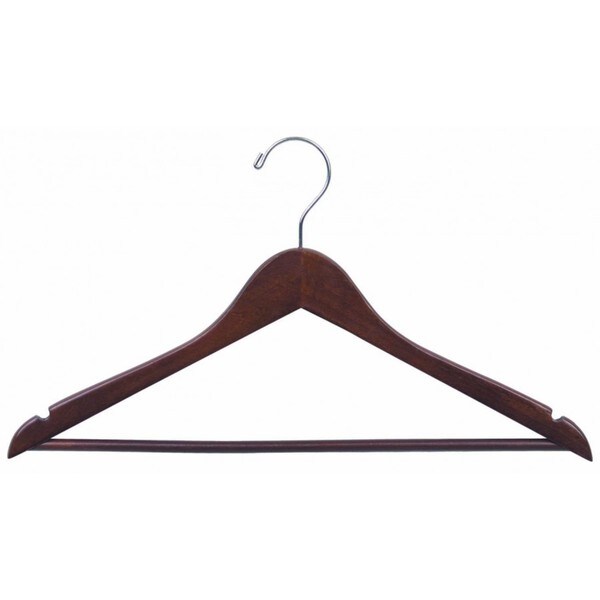 The Great American Hanger Company Walnut Finish Wooden Suit Hanger Chrome Hook (Box of 25)