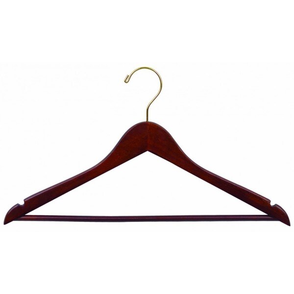 The Great American Hanger Company Walnut Finish Wooden Suit Hanger Brass Hook (Box of 100)