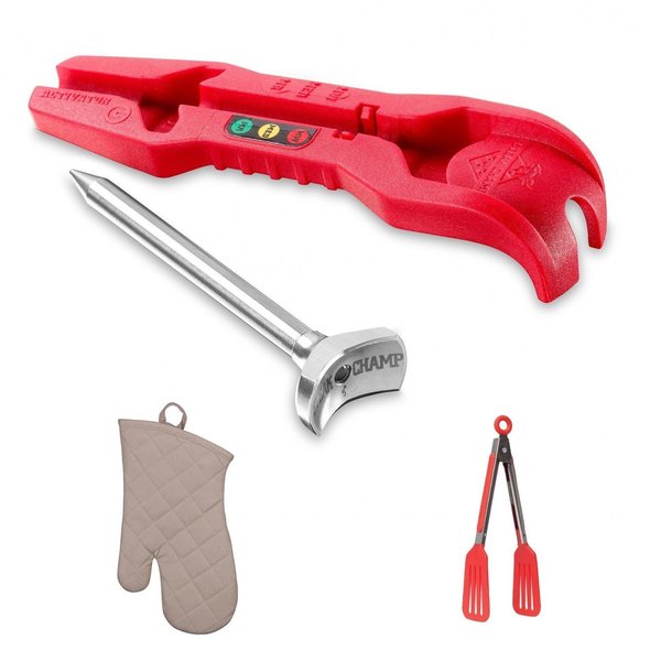 SteakChamp 3-Color Steak Thermometer with Tongs and Oven Mitt