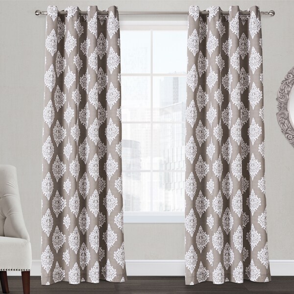 Damask Grommet Top Curtain Panel Pair