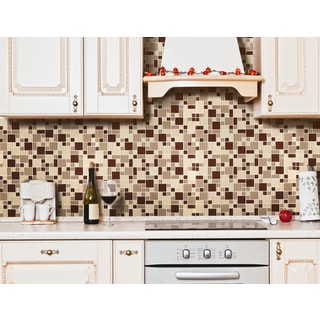 Instant Mosaic 12-inch x 12-inch Tan/ Taupe/ Beige/ Brown Peel and Stick Glass Tile (6 sq.ft.)