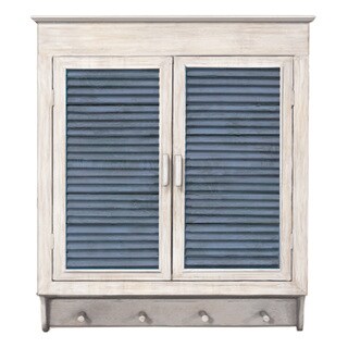 Louvered Wall Cabinet, Whitewashed With Indigo Panels