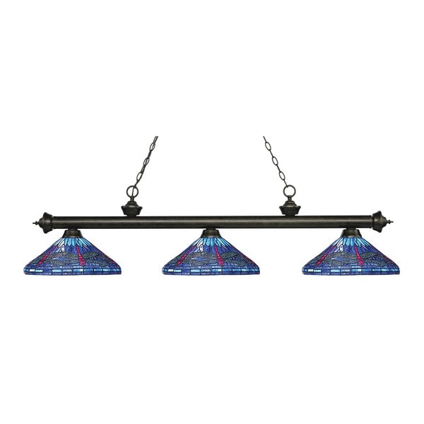 Z-Lite Riviera Golden Bronze 3-light Island/Billiard Multi Colored Tiffany-finished Light