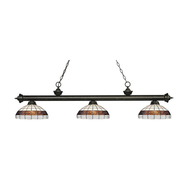 Z-Lite Riviera Golden Bronze 3-light Island/Billiard Multi Colored Tiffany-finished Light