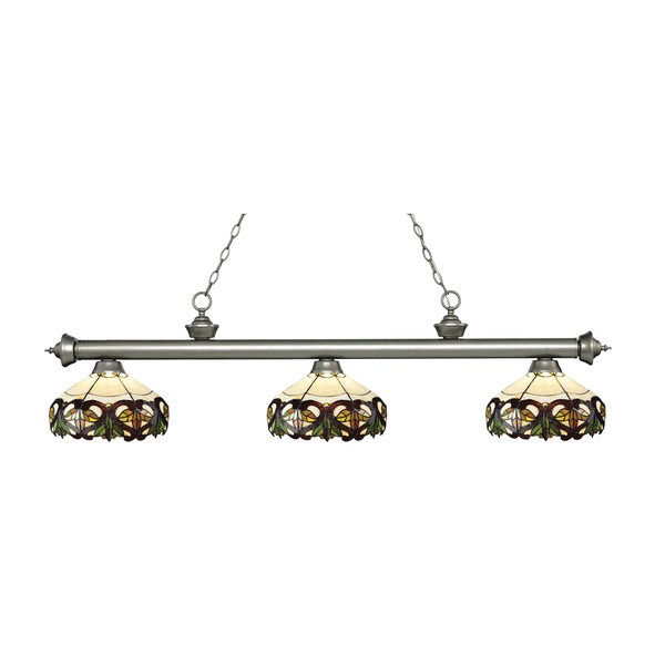 Z-Lite Riviera Antique Silver 3-light Island/Billiard Multi Colored Tiffany-finished Light