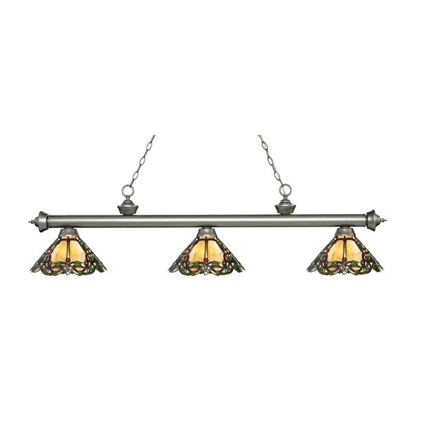 Z-Lite Riviera Antique Silver 3-light Island/Billiard Multi Colored Tiffany-finished Light