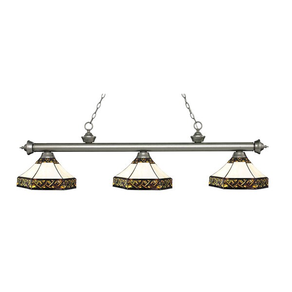 Z-Lite Riviera Antique Silver 3-light Island/Billiard Multi Colored Tiffany-finished Light
