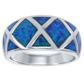 La Preciosa Sterling Silver Created Blue Opal Criss-Cross Band Ring